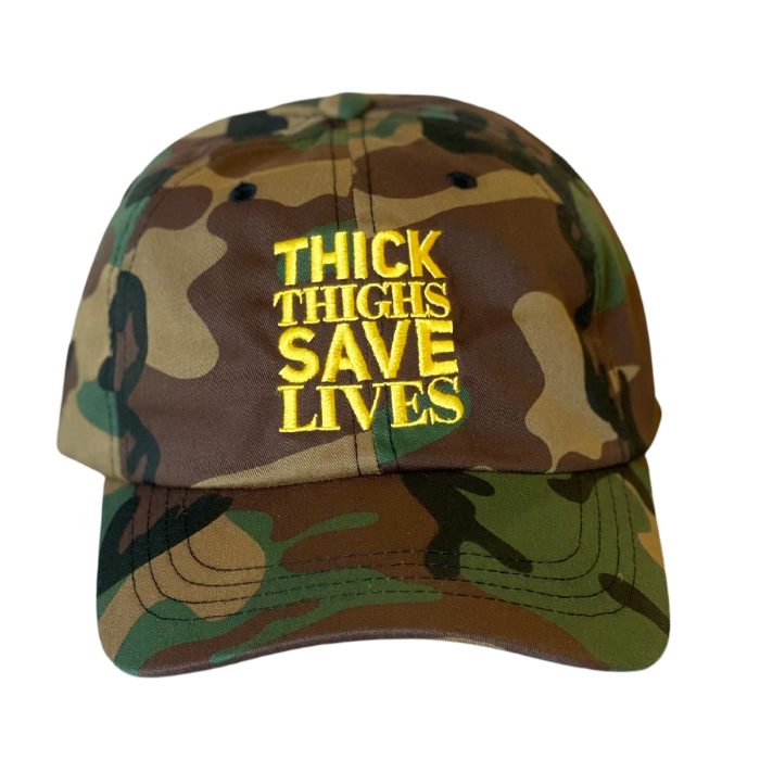 Thick Thighs Save Lives Dad Cap - Camo/Yellow