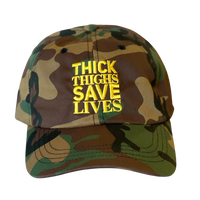 Thick Thighs Save Lives Dad Cap - Camo/Yellow