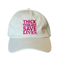 Thick Thighs Save Lives Nylon Dad Cap - Cream/Pink