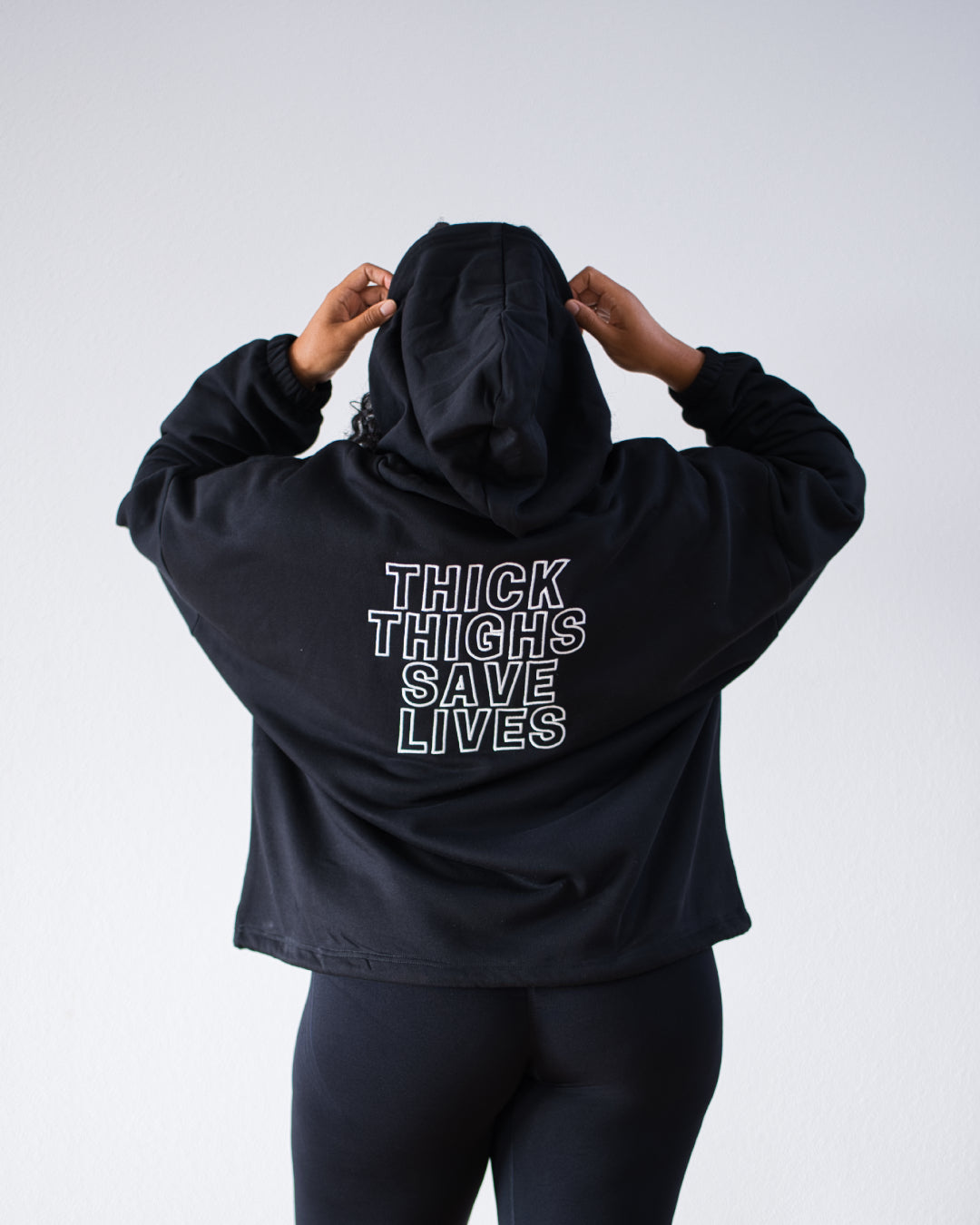 THICK THIGHS SAVE LIVES Embroidered Full Length Hoodie