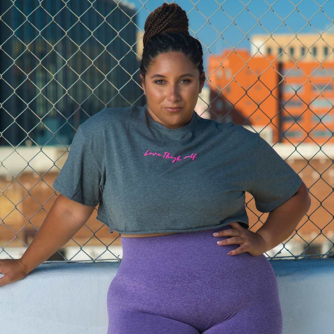 LOVE THIGH SELF Loose Fit Crop T-Shirt, Heather Grey