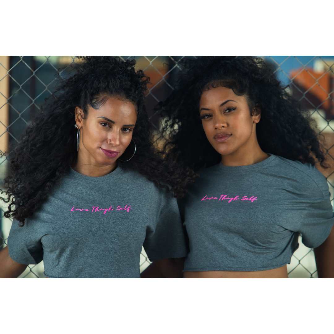 LOVE THIGH SELF Loose Fit Crop T-Shirt, Heather Grey