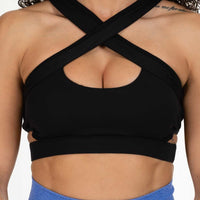 Front Cross Over Black Sports Bra – Medium Support