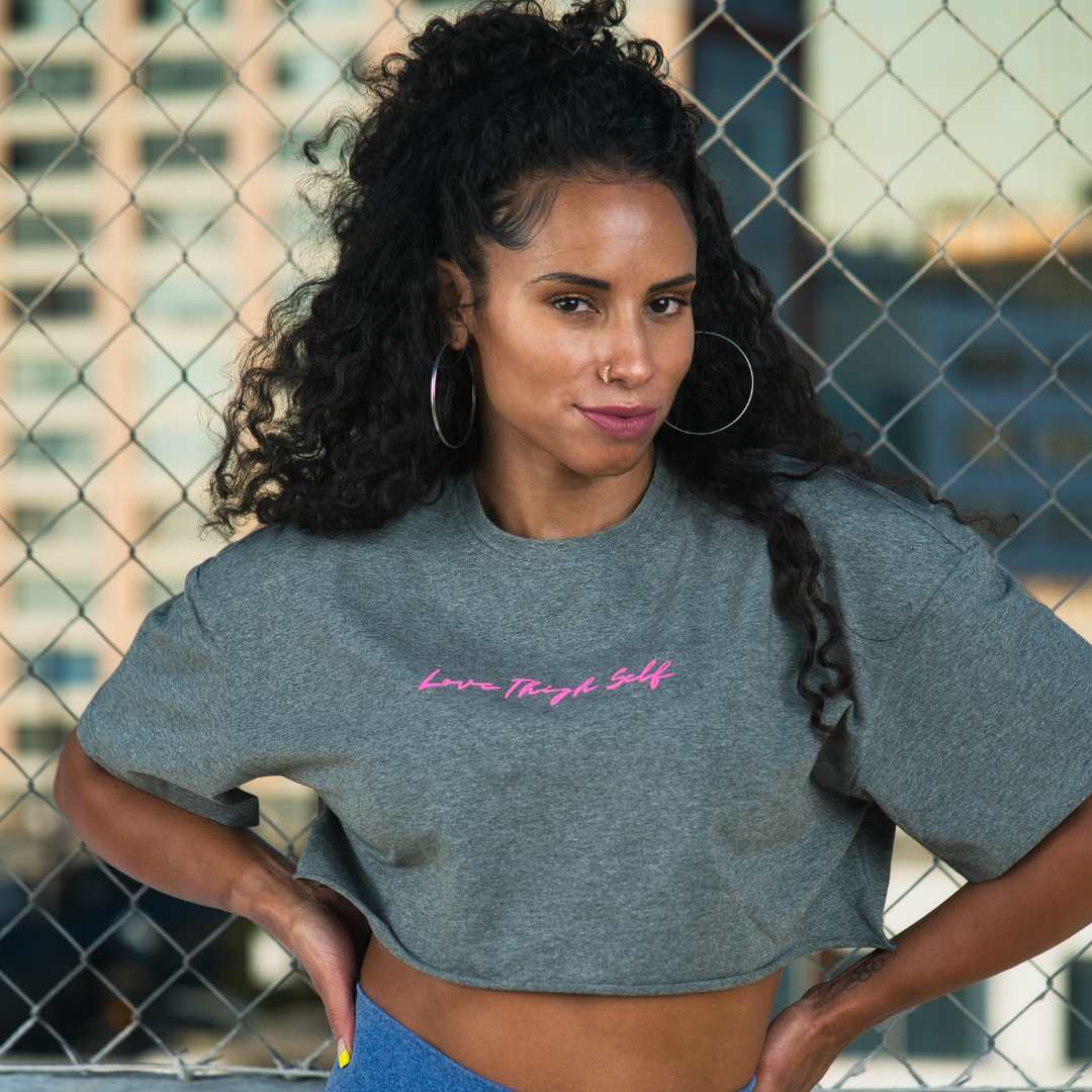 LOVE THIGH SELF Loose Fit Crop T-Shirt, Heather Grey