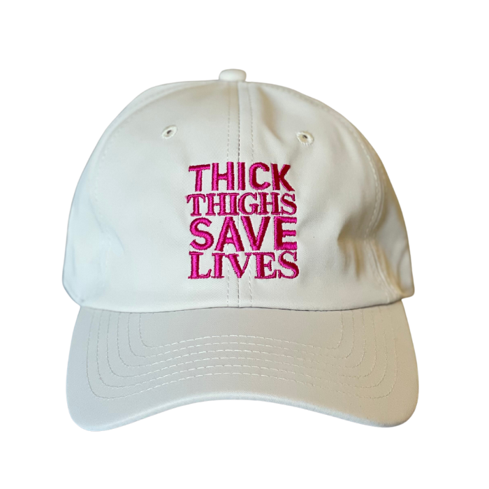 Thick Thighs Save Lives Nylon Dad Cap - Cream/Pink