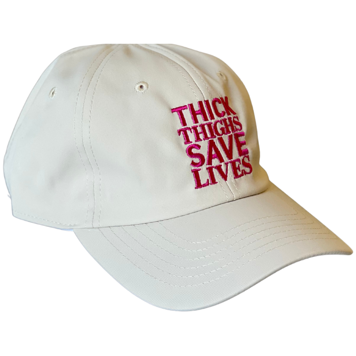 Thick Thighs Save Lives Nylon Dad Cap - Cream/Pink