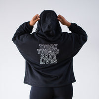 THICK THIGHS SAVE LIVES Embroidered Full Length Hoodie