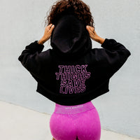 Black/Royal Purple THICK THIGHS SAVE LIVES Embroidered Crop Hoodie 2.0