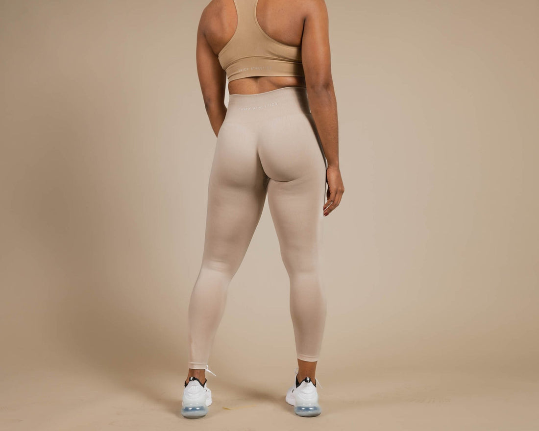 Women's Beige Ribbed Leggings Seamless High Waist Gym Wear –