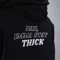 Model wearing Nah Imma Stay Thick Crop Hoodie